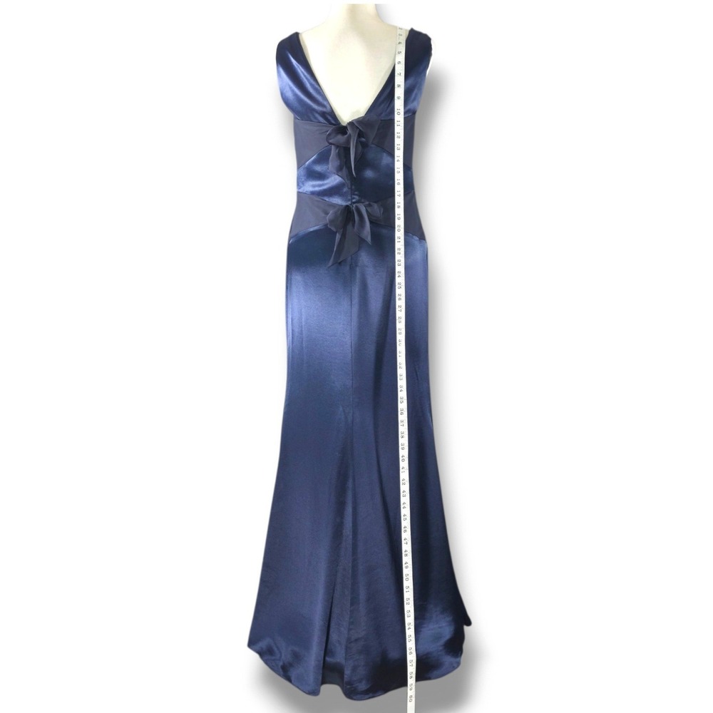 Vera Wang Maids Gown Mermaid Bow Back Satin Chiffon Navy Blue 10 - Picture 9 of 10